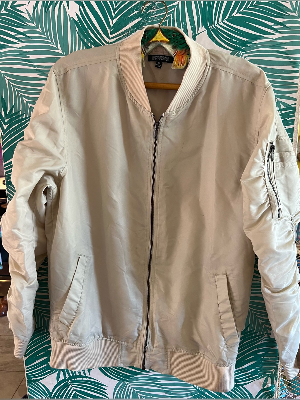 Elwood Light Beige Bomber Jacket - Men's Casual Coat Sz M